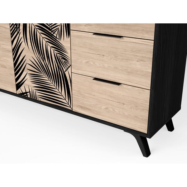 Crna niska komoda u dekoru hrasta 136x81 cm Palmera - Marckeric-image-1