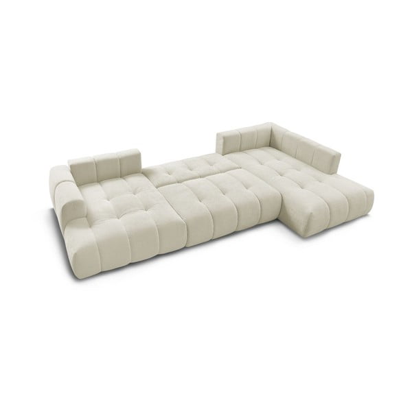 Bež sklopiva/s prostorom za odlaganje kutna garnitura (s desnim kutom/u obliku slova "U") Fuji – Bobochic Paris-image-4