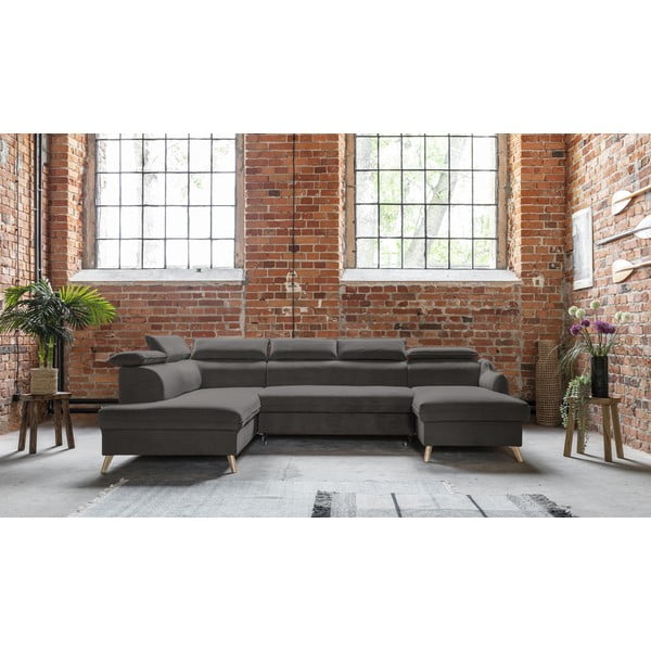 Tamno siva baršunasta sklopiva kutna garnitura (s lijevim kutom/u obliku slova "U") Sweet Harmony – Miuform-image-1