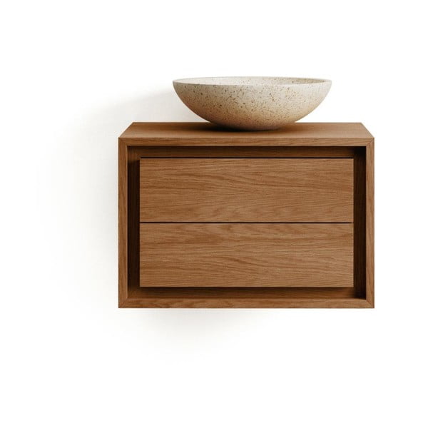 Smeđi zidni ormarić za ispod umivaonika od masivne tikovine 60x40 cm Kenta – Kave Home-image-2