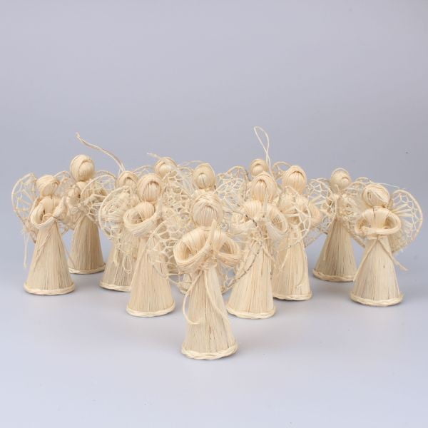 Set od 12 komada slamnatih božićnih ukrasa u obliku anđela Dakls Eva, duljina 10 cm