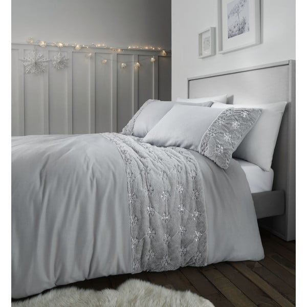 Siva mikropliš posteljina Catherine Lansfield Cosy Snowflake, 200 x 200 cm