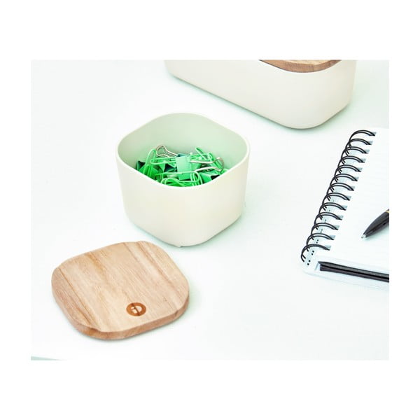 Bijela kutija za pohranu s poklopcem od drveta paulovnije iDesign Eco, 9 x 9 cm-image-4