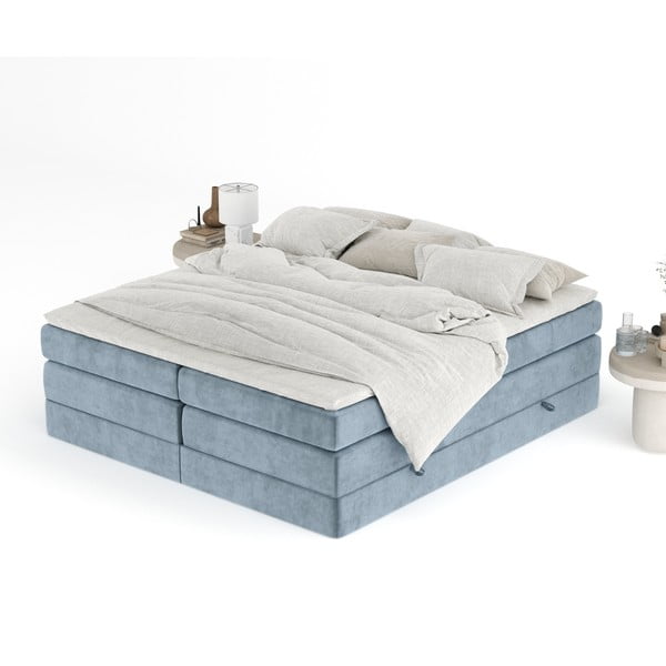 Plavi boxspring krevet s prostorom za odlaganje/bez uzglavlja 200x200 cm Juniper – Maison de Rêve-image-4