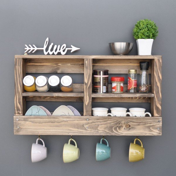 Drvena zidna polica s kukicama Ayako-image-1