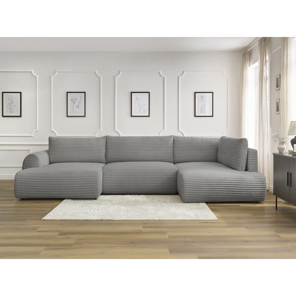 Tamno siva sklopiva/s prostorom za odlaganje kutna garnitura od samta (s desnim kutom/u obliku slova "U") Lucien – Bobochic Paris-image-1