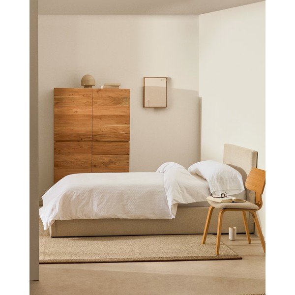 Bež tapecirani krevet s prostorom za odlaganje s podnicom 90x200 cm Nahiri – Kave Home-image-1