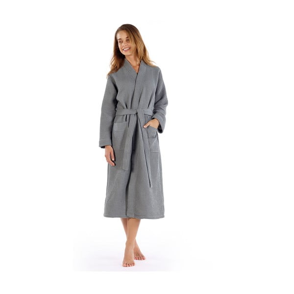 Sivi pamučni kućni ogrtač veličine L Mia Waffle - Foutastic-image-2