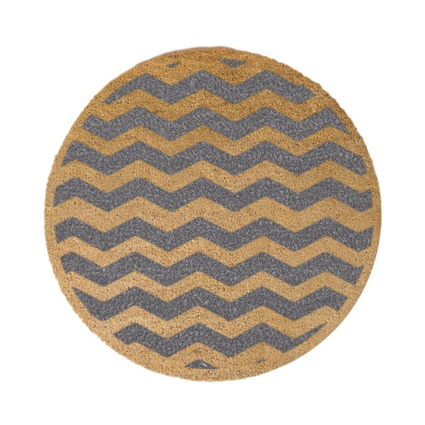 Siva okrugla prostirka od prirodnog kokosovog vlakna Artsy Doormats Chevron, ⌀ 70 cm