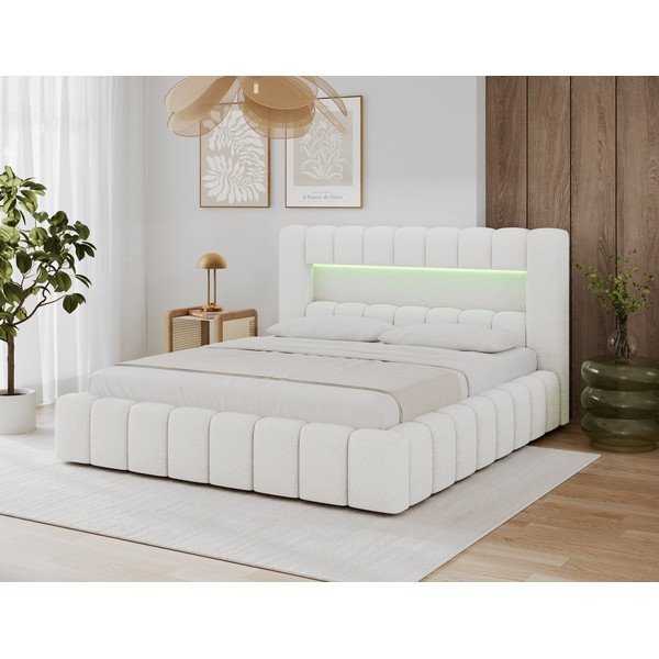 Krem tapecirani bračni krevet s prostorom za odlaganje s podnicom 160x200 cm Lamica – ELTAP-image-4