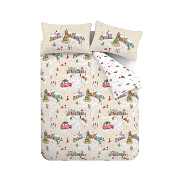Bijela-bež posteljina za krevet za jednu osobu 135x200 cm Christmas Town – Catherine Lansfield