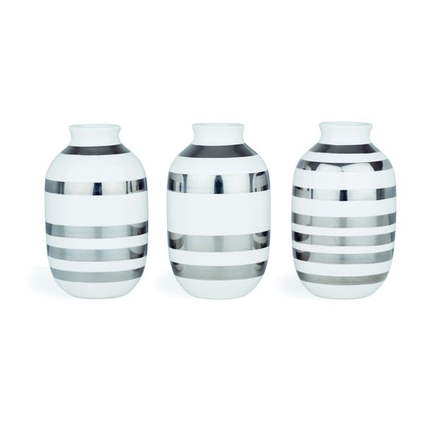 Set od 3 bijele zemljane vaze sa srebrnim detaljima Kähler Design Omaggio, visina 8 cm