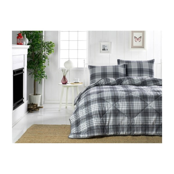 Sivo-bijeli prošiveni prekrivač za bračni krevet Country Harmony, 195 x 215 cm