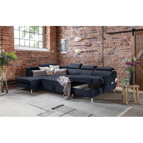 Tamno plava baršunasta sklopiva kutna garnitura (s lijevim kutom/u obliku slova "U") Sweet Harmony – Miuform-image-3