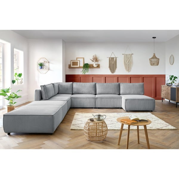 Svijetlo siva kutna garnitura od samta (u obliku slova "U"/promjenjiva) Nihad modular – Bobochic Paris-image-1