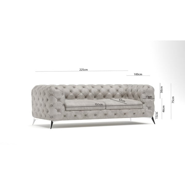 Svijetlo siva baršunasti sofa 225 cm Chelsea – Ropez-image-4