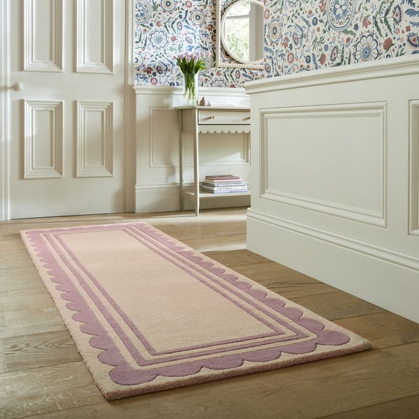 Ljubičasta/u prirodnoj boji ručno rađena vunena staza 80x230 cm Lois Scallop – Flair Rugs-image-1