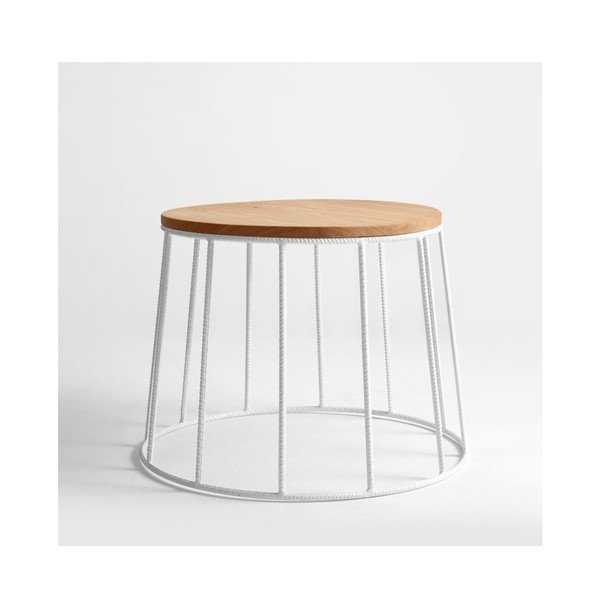Stol za kavu s bijelom konstrukcijom i pločom u dekoru od hrastovog drveta Custom Form Memo, ⌀ 50 cm-image-1