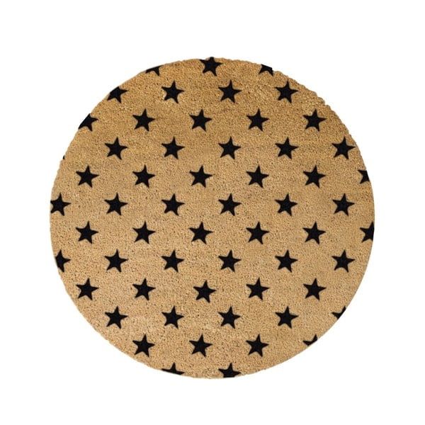 Crni okrugli otirač od prirodnih kokosovih vlakana Artsy Doormats Stars, ⌀ 70 cm