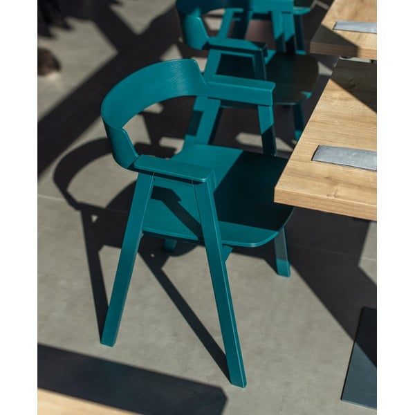 Petrolej zelena blagovaonska stolica s naslonima za ruke od punog hrasta Flip – Gazzda-image-1