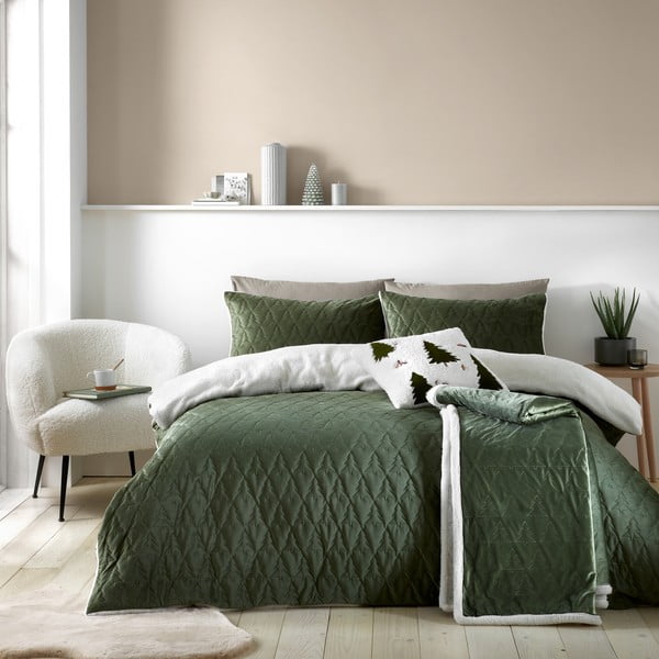 Zeleni prošiven prekrivač za bračni krevet 180x200 cm Christmas Tree – Catherine Lansfield-image-3