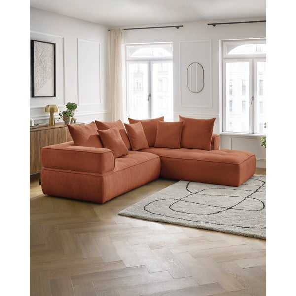 Kutna garnitura od šenila boja terakote (s desnim kutom/u obliku slova L) Whesley – Bobochic Paris-image-1