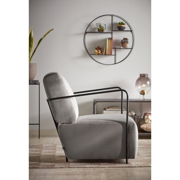 Siva baršunasta fotelja Kave Home Gamer-image-1