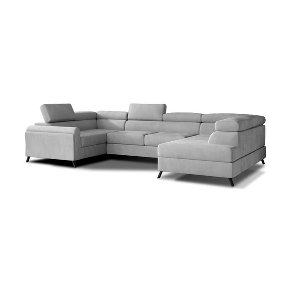 Svijetlo siva baršunasti sklopiva/s prostorom za odlaganje kutna garnitura (s desnim kutom/u obliku slova "U") Escada – ELTAP