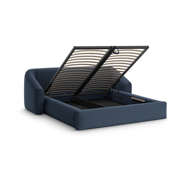 Tamno plavi tapecirani bračni krevet s prostorom za odlaganje s podnicom 160x200 cm Campi – Cosmopolitan Design-image-2