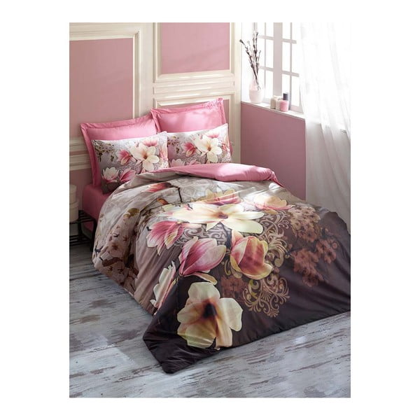 Pamučna posteljina s posteljinom za bračni krevet Magnolia, 200 x 220 cm