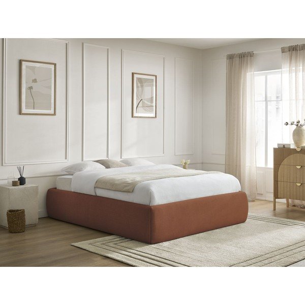 Narančasti tapecirani bračni krevet s prostorom za odlaganje/bez uzglavlja s podnicom 160x200 cm Inera – Bobochic Paris-image-1