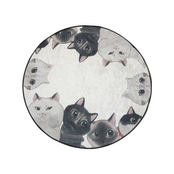 Bijelo-sivi kupaonski tepih Lismo Cats, ⌀ 100 cm