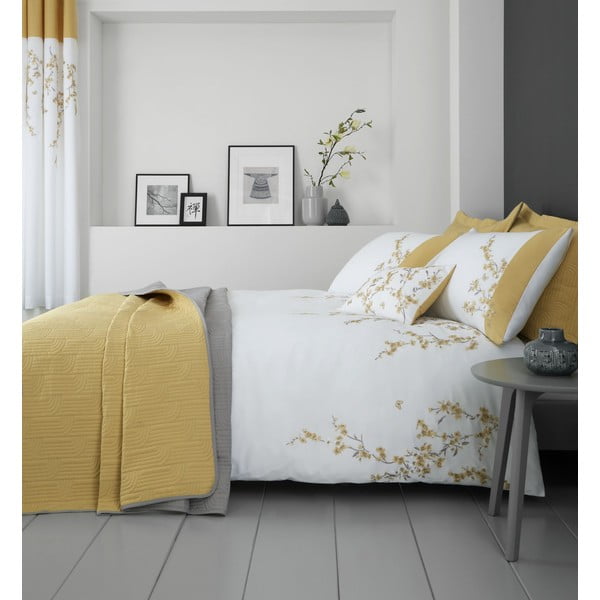 Bijelo-žuta posteljina Catherine Lansfield Embroidered Blossom, 200 x 200 cm-image-1