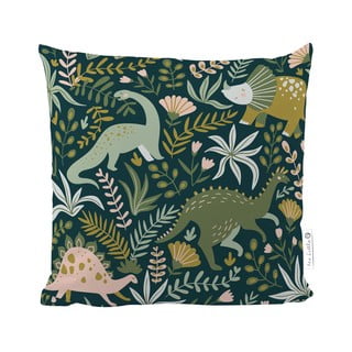 Tamno-zelena posteljina od pamučnog satena Butter Kings Friendly Dinosaurus, 50 x 50 cm
