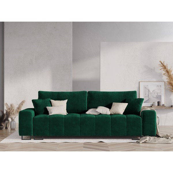Zelena baršunasti sklopiva/s prostorom za odlaganje sofa 250 cm Wicklow – Cosmopolitan Design-image-1