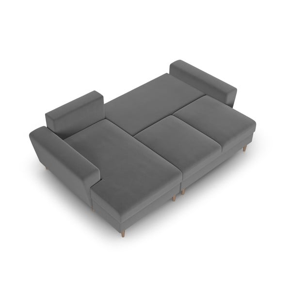 Svijetlo siva baršunasti sklopiva/s prostorom za odlaganje kutna garnitura (s lijevim kutom/s ležaljkom) Kyoto – Cosmopolitan Design-image-2