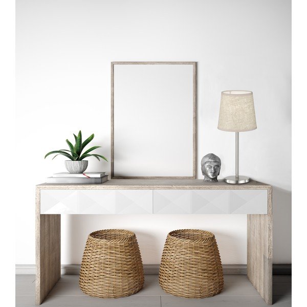 Bež/u srebrnoj boji stolna lampa s tekstilnim sjenilom (visina 30 cm) Eve – Fischer & Honsel-image-1