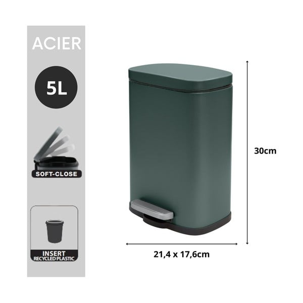 Tamno zelena željezna kanta za smeće s pedalom 5 l   Akira – Spirella-image-2