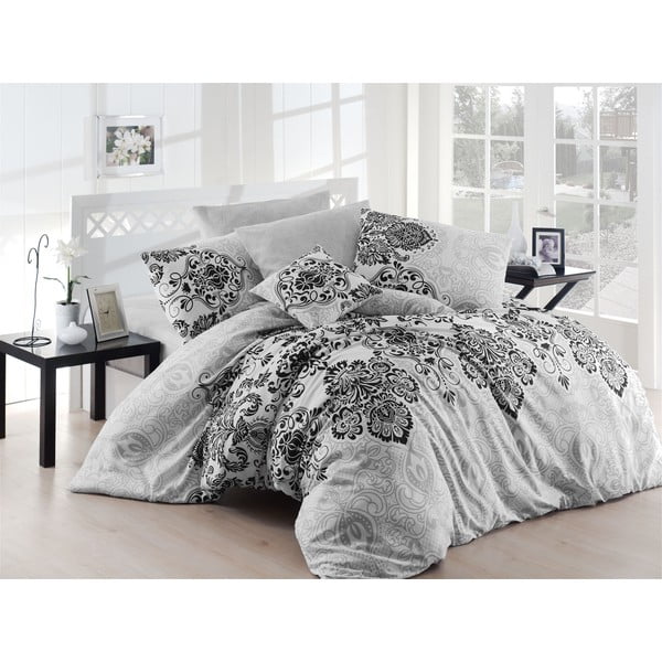 Siva posteljina i plahta za bračni krevet Nazenin Home Luxury Grey, 200 x 220 cm