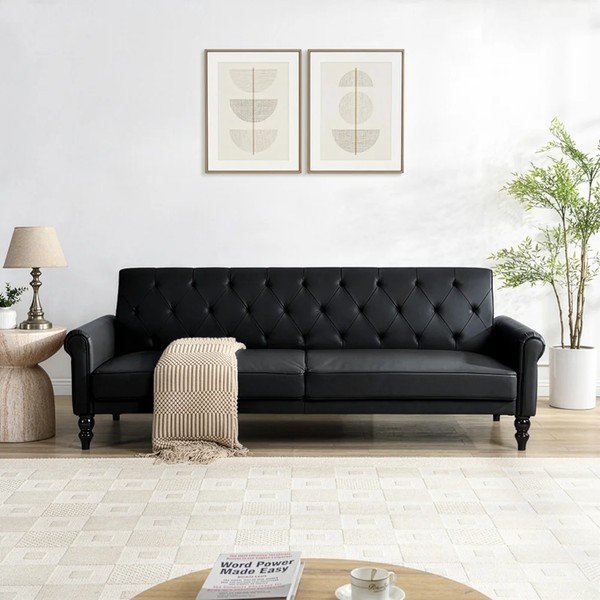Crna podesiva/sklopiva sofa od imitacije kože 222 cm Tyne – Støraa-image-1