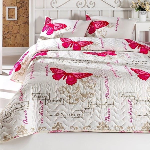 Pokrivač za bračni krevet s 2 jastučnice s pamukom Love Butterflies, 200 x 220 cm