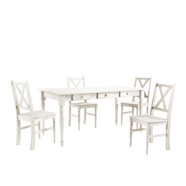 Set od 4 bijele drvene stolice za blagovanje i stol Støraa Normann, 160 x 80 cm