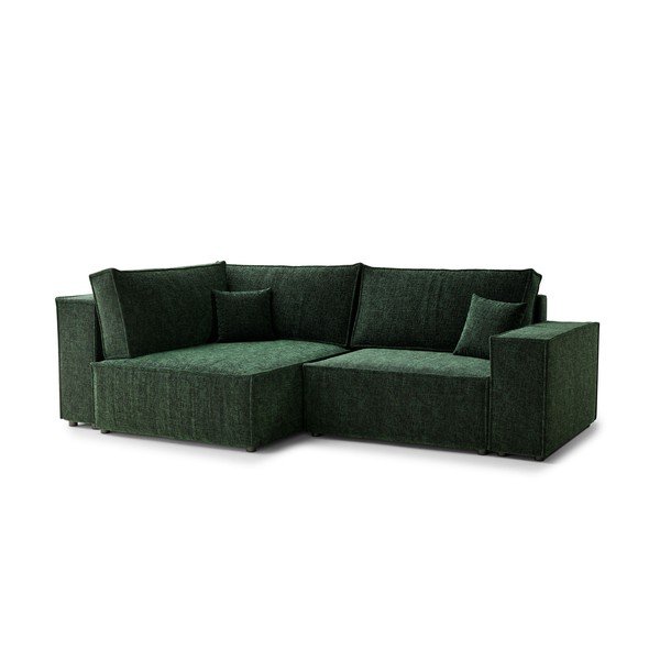 Tamno zelena sklopiva/s prostorom za odlaganje kutna garnitura od šenila (s lijevim kutom/u obliku slova L) Tonga – Maison de Rêve