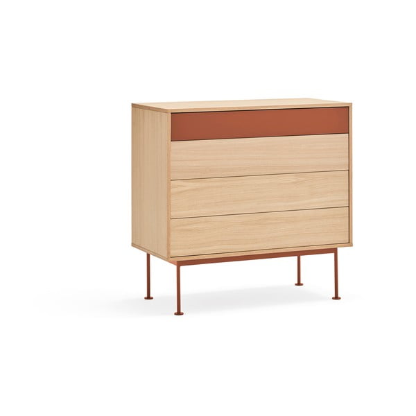 Ciglasto crvena komoda s hrastovim furnirom s ladicama Teulat Yoko-image-2