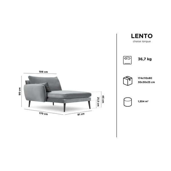 Petrolej plava baršunasta ležaljka s crnim nogama Kooko Home Lento, lijevi kut-image-4