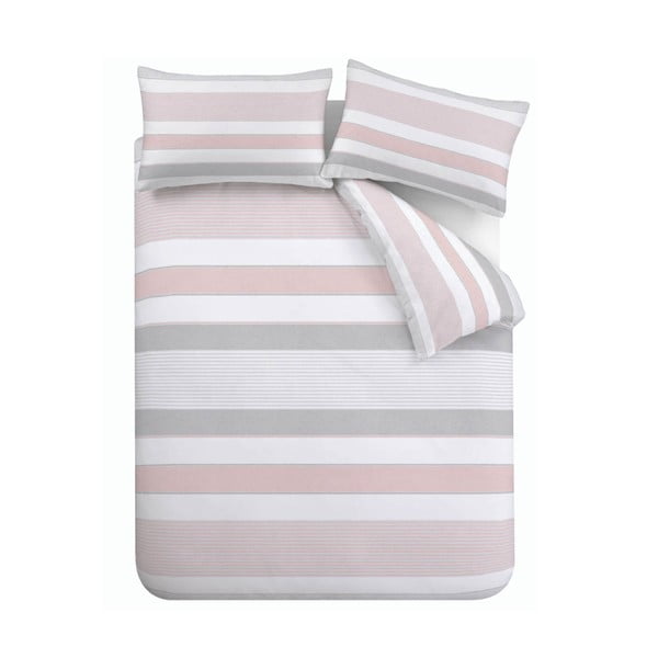 Ružičasto-siva posteljina Catherine Lansfield Newquay Stripe, 135 x 200 cm