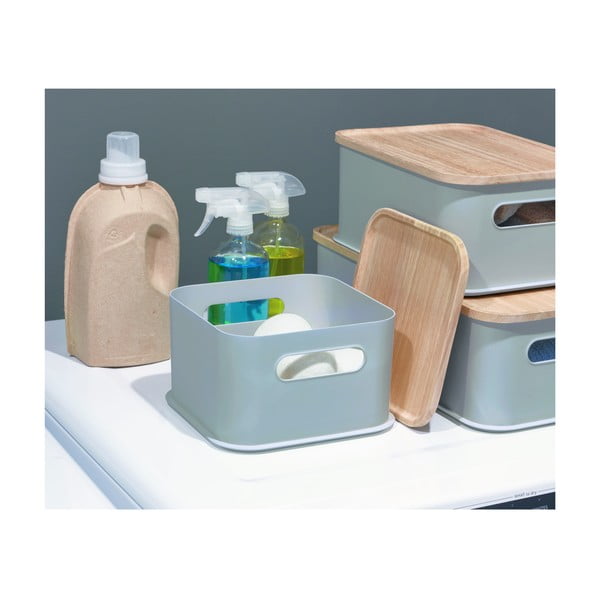 Siva kutija za pohranu s poklopcem od drveta paulovnije iDesign Eco Handled, 21,3 x 21,3 cm-image-4