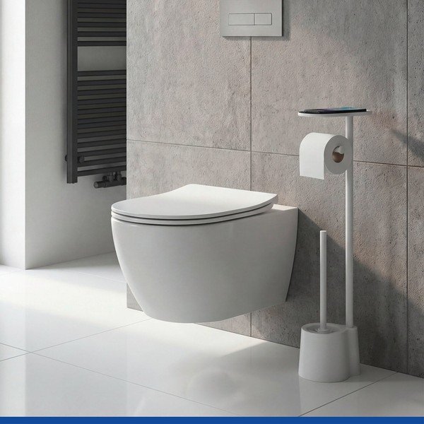 Bijeli plastičan držač za WC papir sa četkom Albella – Wenko-image-1