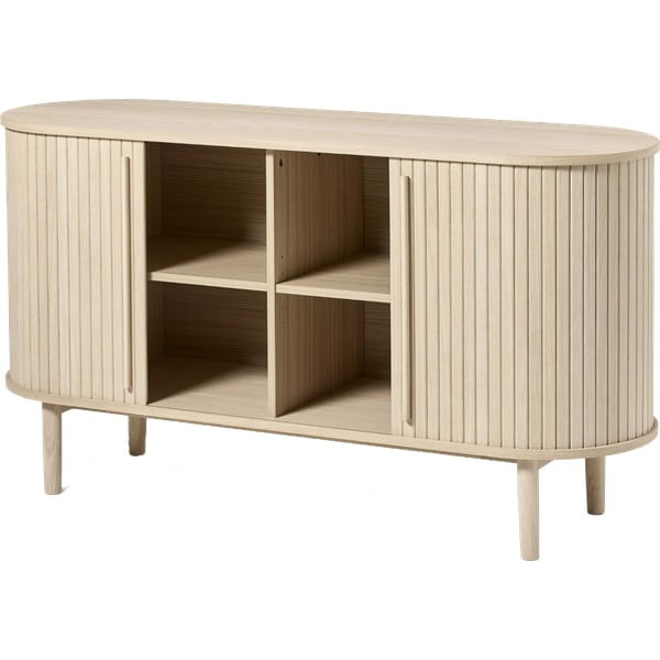 Komoda u dekoru hrasta s kliznim vratima u prirodnoj boji 140x76x45 cm Meta – Unique Furniture-image-1