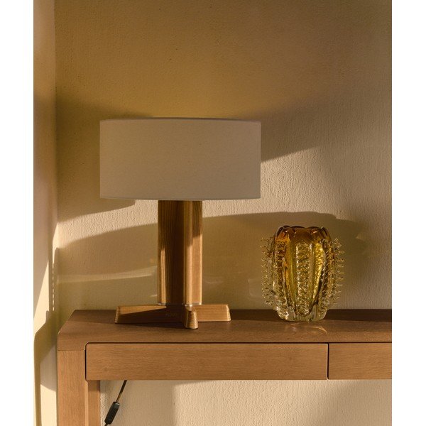 Bijela/smeđa stolna lampa od masivnog kaučuka s tekstilnim sjenilom (visina 48 cm) Niani – Kave Home-image-1
